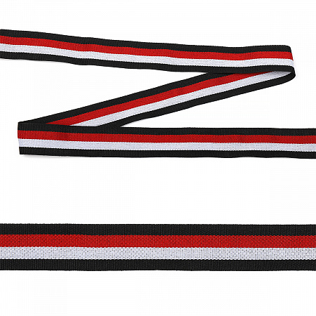 Тесьма тканая Рубчик неэластичная Лампас TBY NET6525 шир.25мм цв.бел/черн/красн уп.45,7м