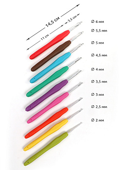 Набор алюминиевых крючков для вязания Maxwell Colors с эргономичной ручкой арт. TB.AL-REZ.MIX (2.0-6.0мм)