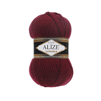 Пряжа для вязания Ализе LanaGold (49% шерсть, 51% акрил) 5х100г/240м цв.057 бордовый