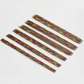 20631 Knit Pro Набор чулочных спиц для вязания длиной 20см Symfonie (2,5мм, 3мм, 3,5мм, 4мм, 4,5мм, 5мм), дерево, многоцветный, 6 видов сп