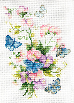 Набор для вышивки МНОГОЦВЕТНИЦА арт. МКН.54-14 Душистый горошек и бабочки 18х25 см