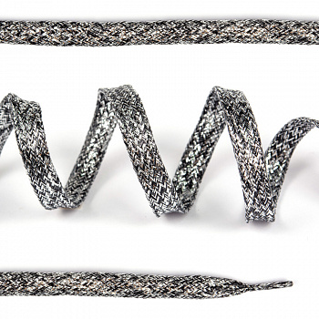 Шнурки плоские 10мм металлизированые дл.100см цв. серо-черный МХ-344S (50 компл)