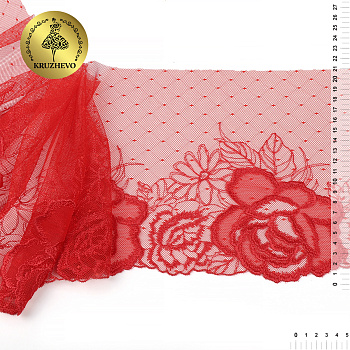 Кружево вышивка на сетке KRUZHEVO арт.TBY.OG46 шир.210мм цв.красный, левая уп.6м